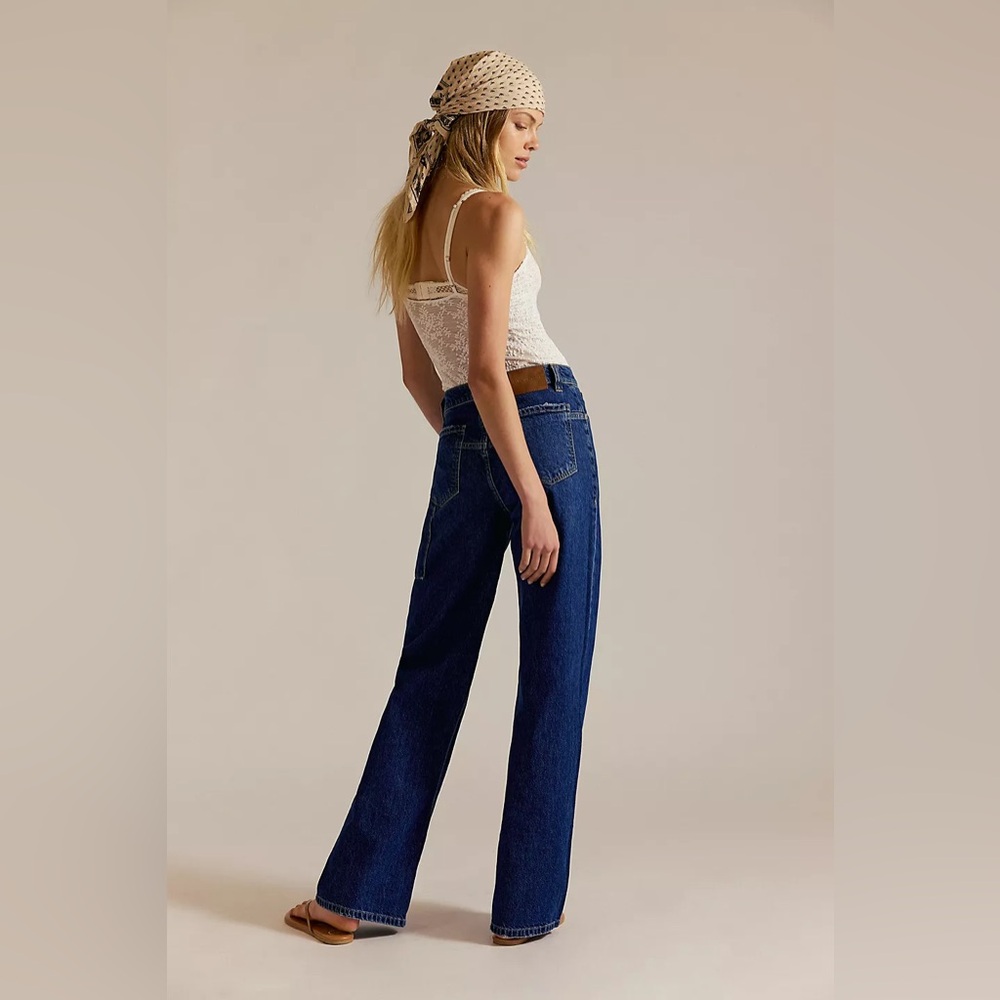 Free People Tinsley Baggy High-Rise Straight Leg Jeans - Blue